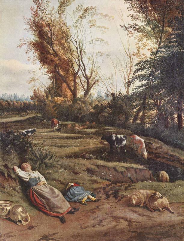 Jan Siberechts Viehweide mit zwei schlafenden Hirtinnen oil painting picture